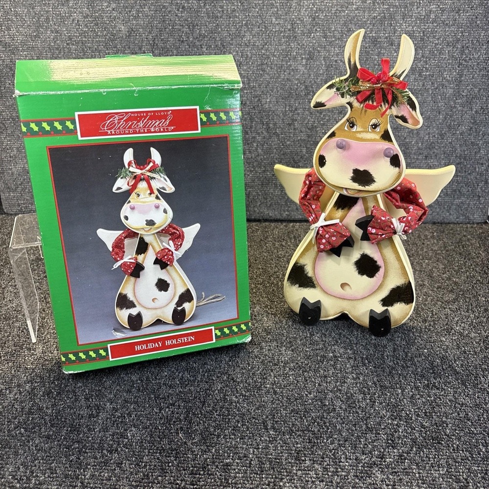 Vtg~House Of Lloyd Christmas Around The World Holiday Holstein Figurine Cow~IOB